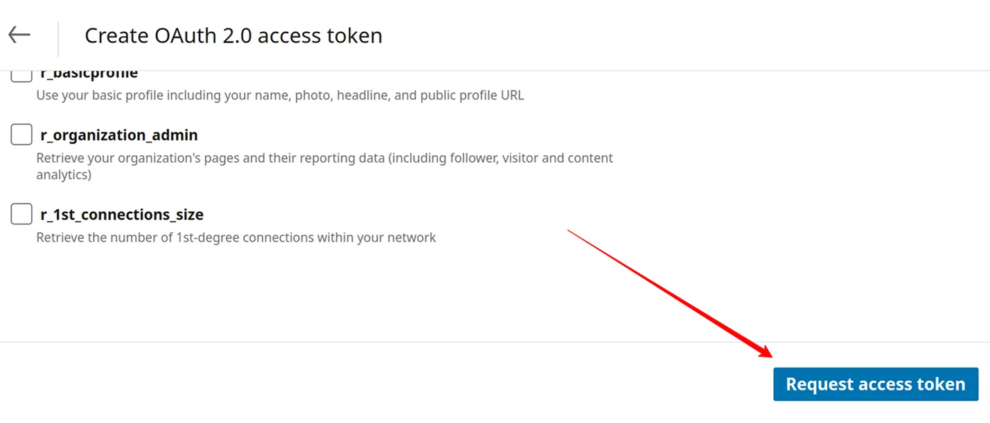 LinkedIn Request token