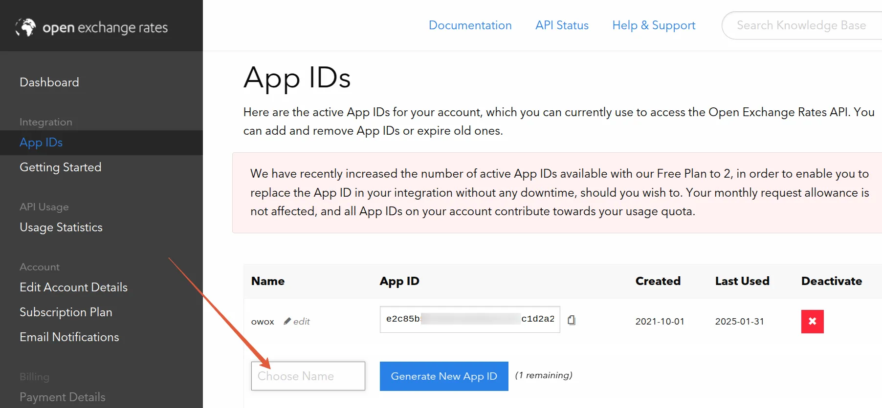 Open Exchange Rates New ID