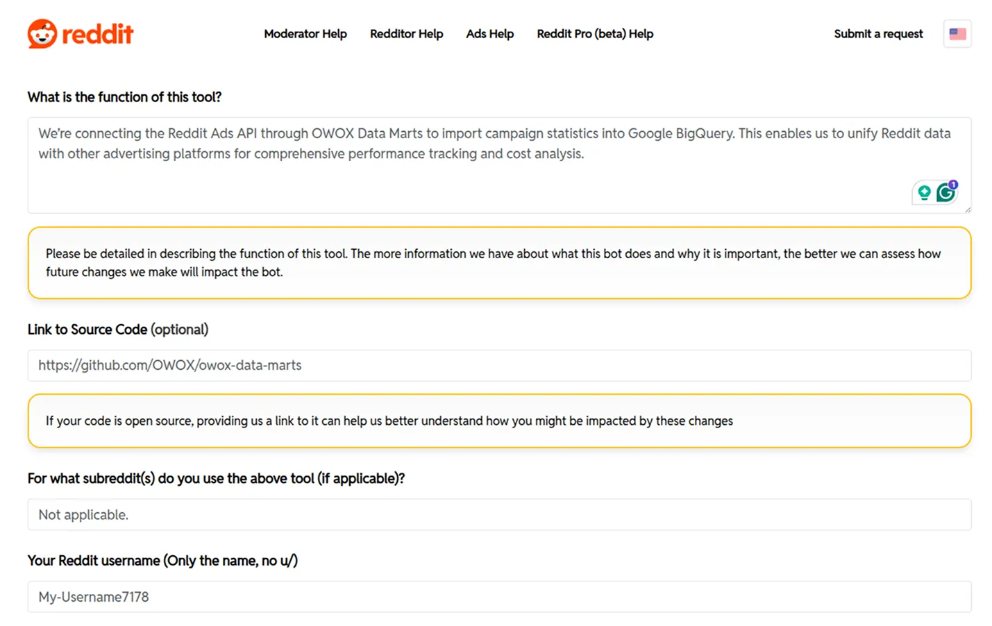Reddit form