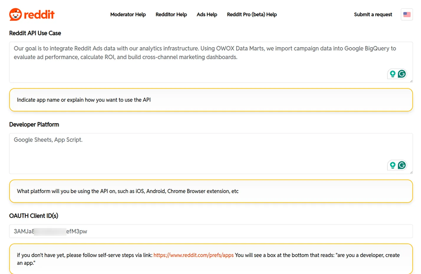 Reddit form