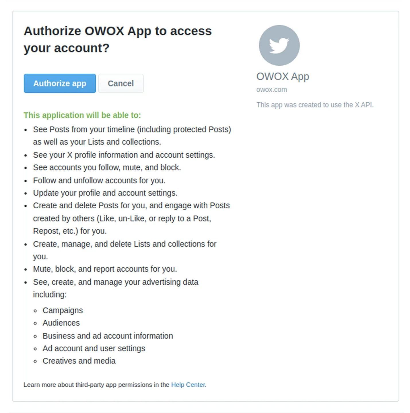 X Ads Authorize