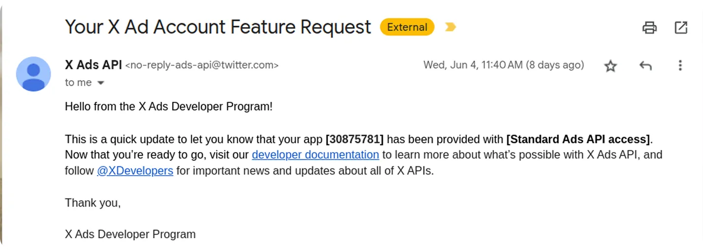 X Ads Request Approved